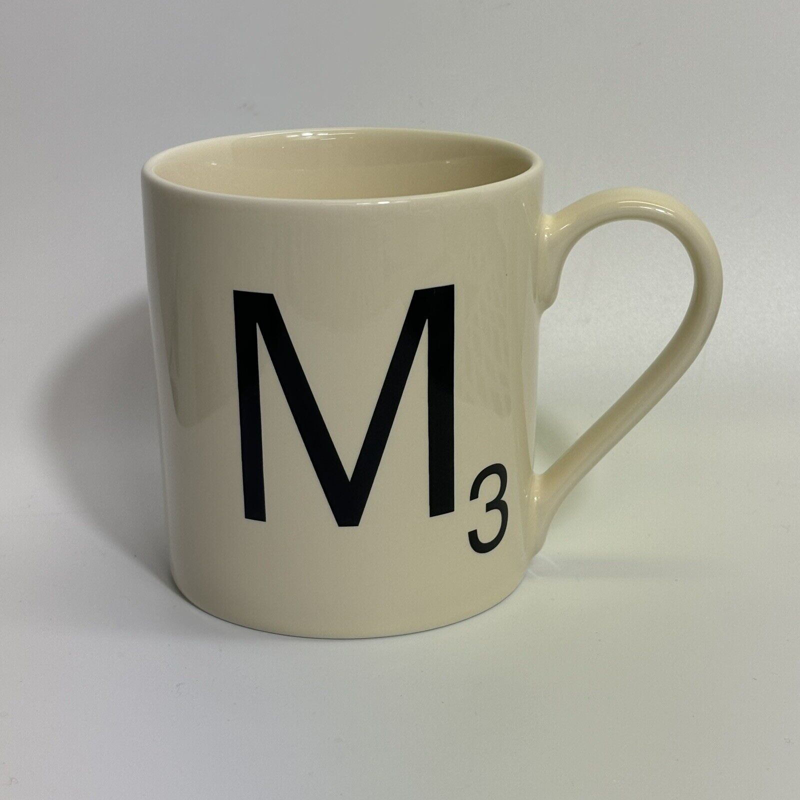 Scrabble Coffee Cup Mug ~ Ivory Letter M3 By: Wild and Wolf 2013 Batch #2572