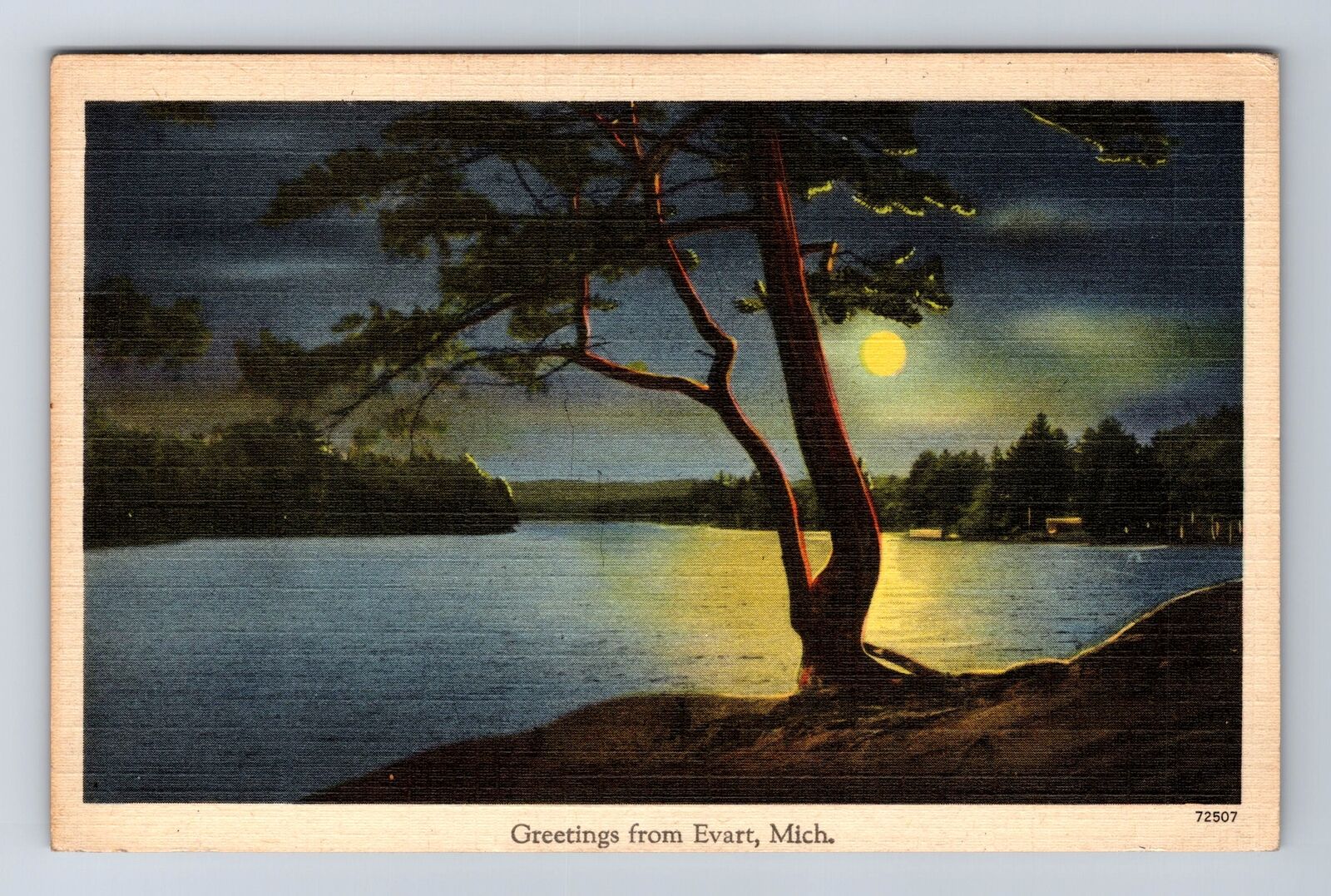 Evart MI-Michigan, Scenic Greetings, Moonlight On Water Vintage Postcard