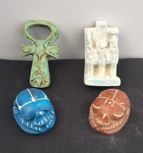 A set of 4 rare ancient Egyptian Pharaonic amulets -ancient Egyptian antiquities