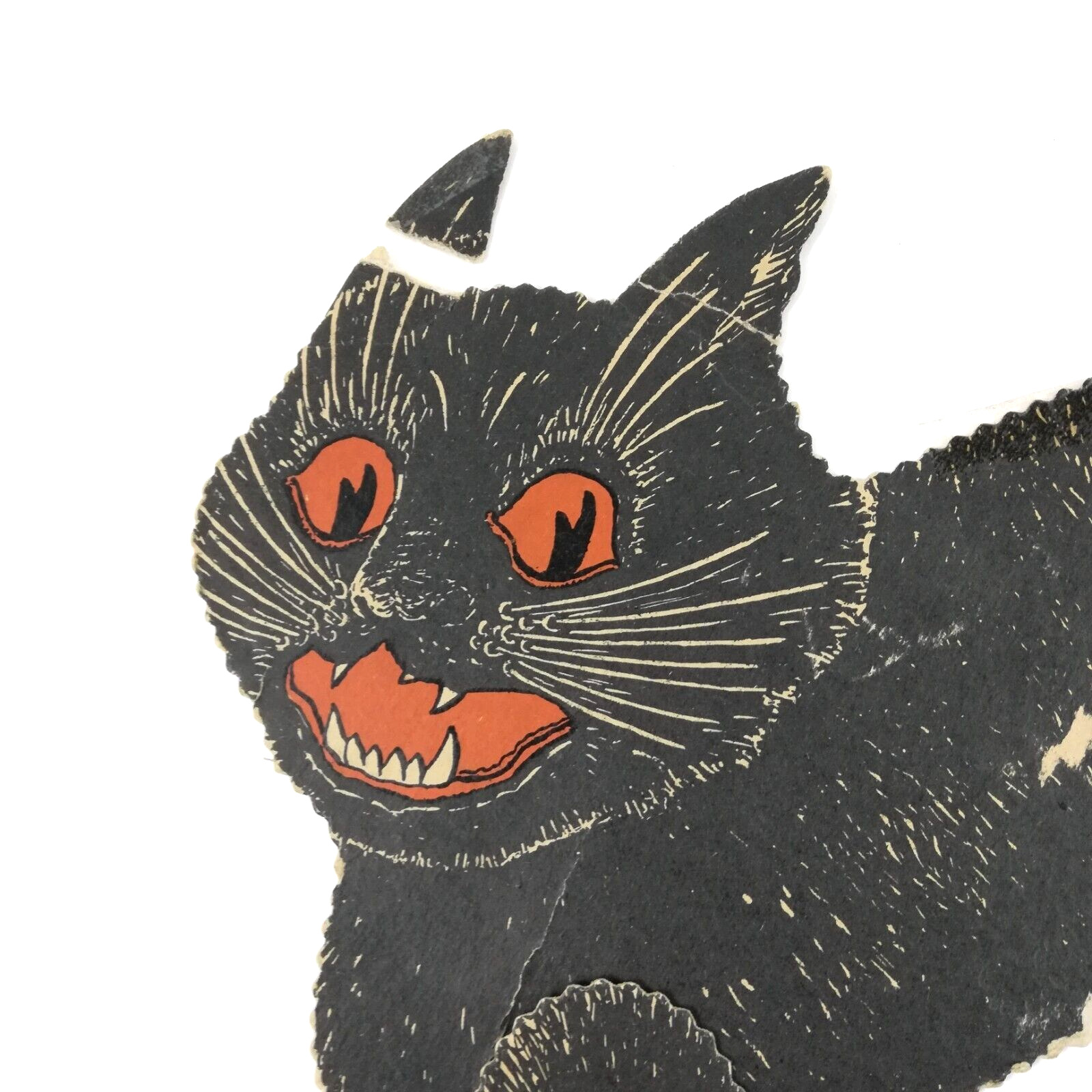 Antique Vintage Halloween Black Cat Jointed Diecut Decoration
