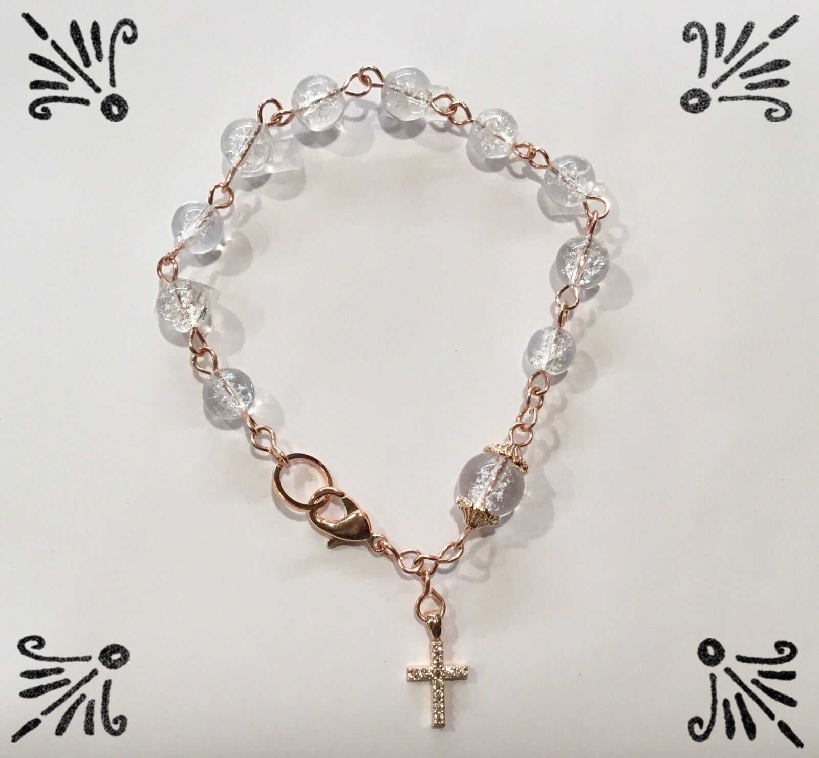 Handcrafted Rose Gold Rosary Bracelet MADE W Genuine Crystal Quartz April