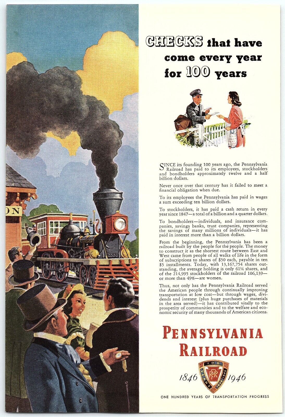 1940s PENNSYLVANIA RAILROAD 100 YEARS OF TRANSPORTATION PROGRESS PRINT AD Z4256