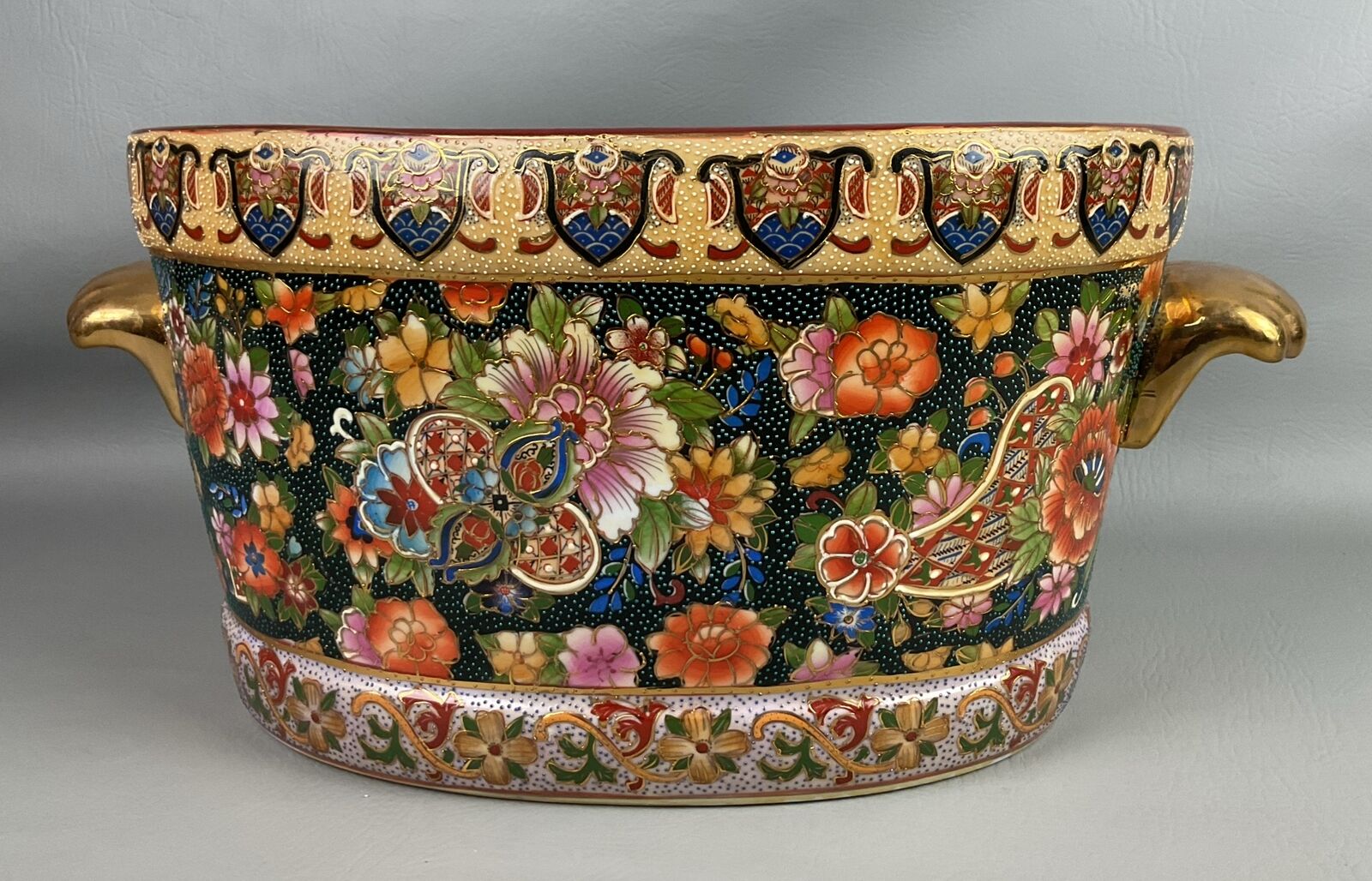 Asian Chinese Floral Hand-Painted Fishbowl Porcelain Foot Bath/Planter