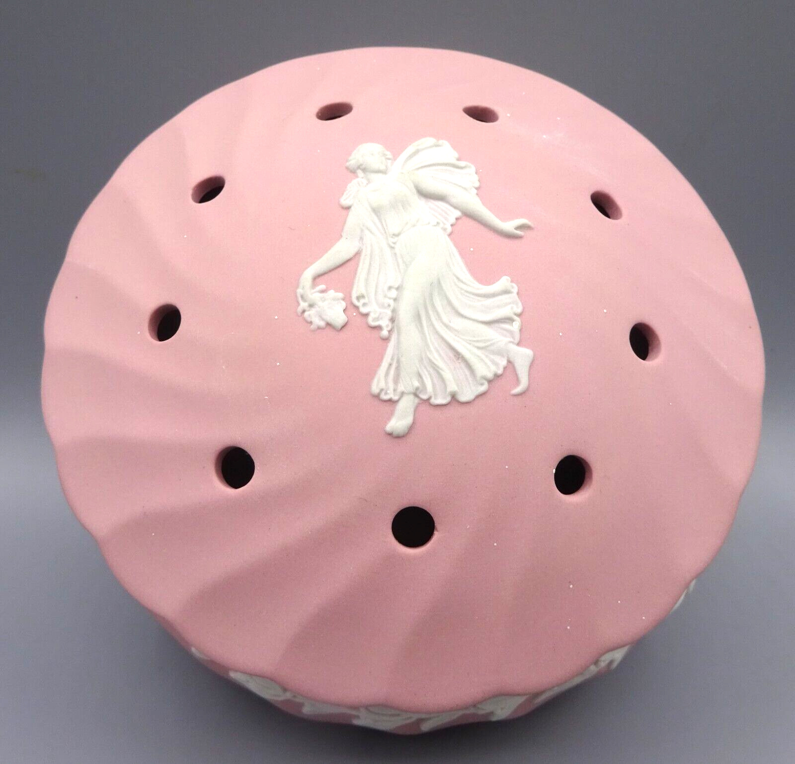 Wedgwood Pink Jasperware Pomander / Potpourri Fluted Jar with Lid- Dancing Hours