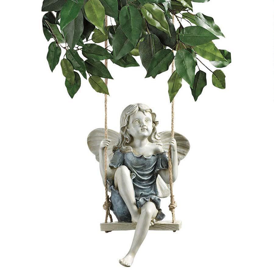 High Flying Winged Fairy on a Lofty Tree Top Swing Home Garden Whimiscal Decor
