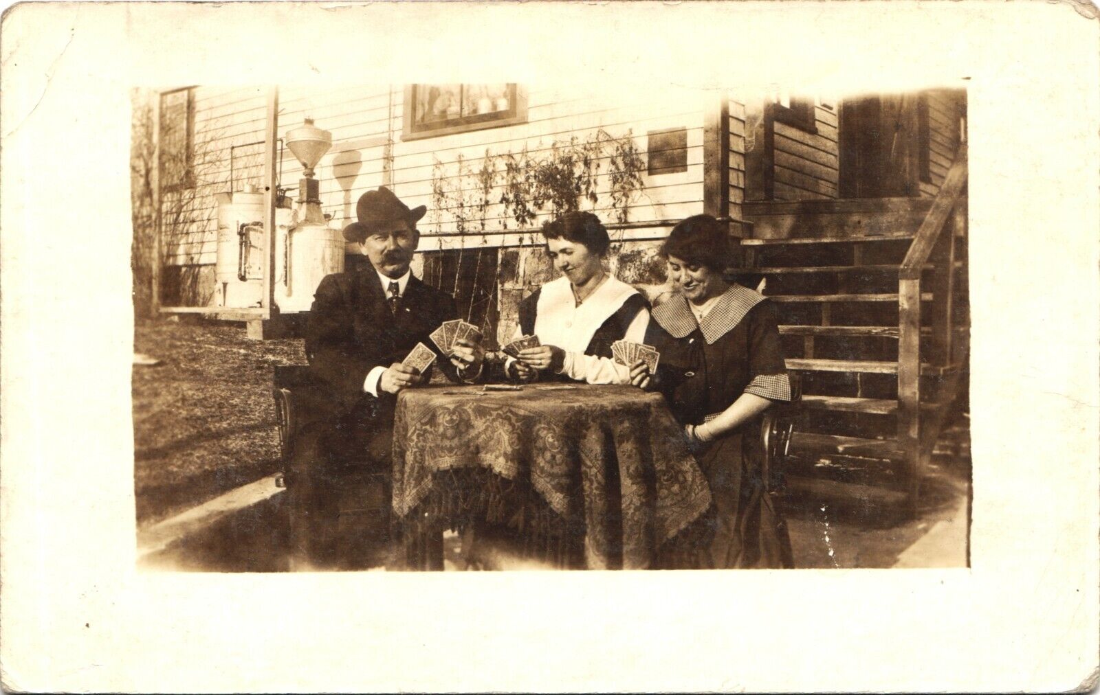 LADIES PLAYING POKER real photo postcard rppc c1910 GAMBLING MAN