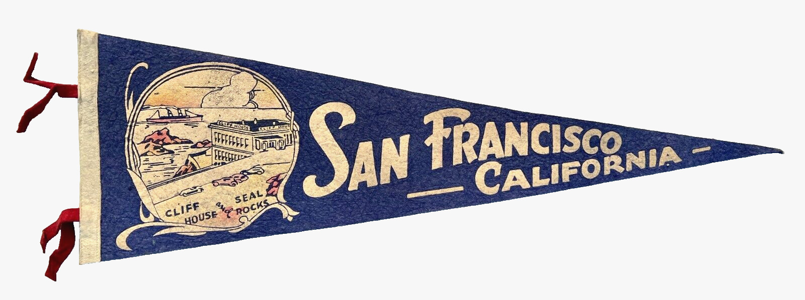 Vintage SAN FRANCISCO California Cliff House Seal Rocks Pennant - Blue 26\