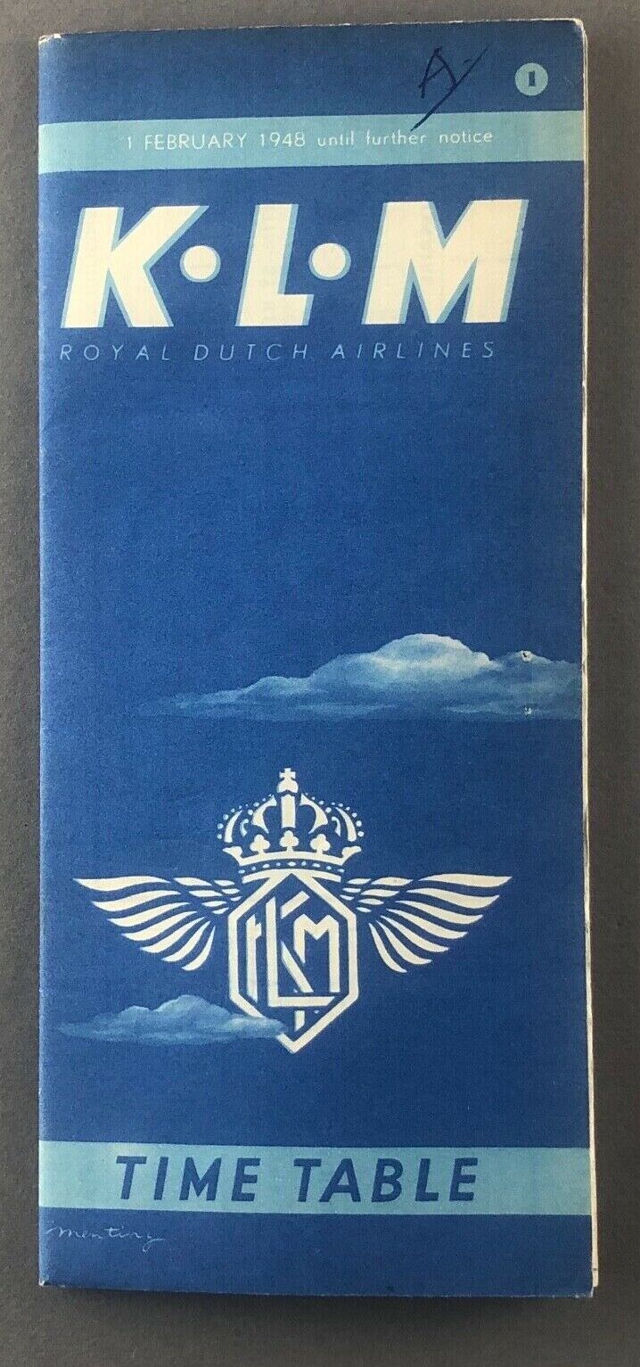 KLM ROYAL DUTCH AIRLINES TIMETABLE FEBRUARY 1948 ROUTE MAP K.L.M. 