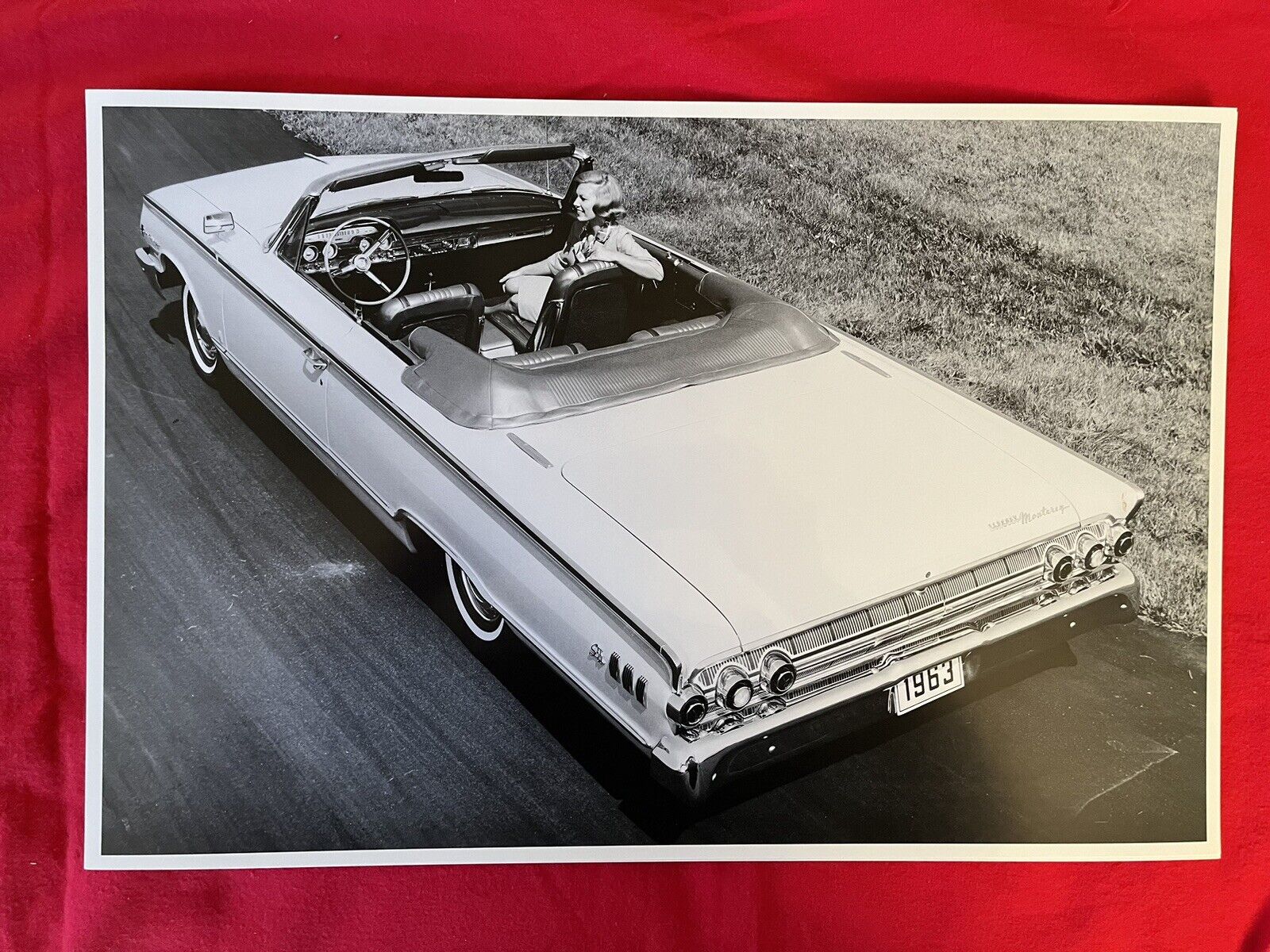 vintage car picture.  1963 Mercury Monterey convertible.  large 12x18 in b&w 