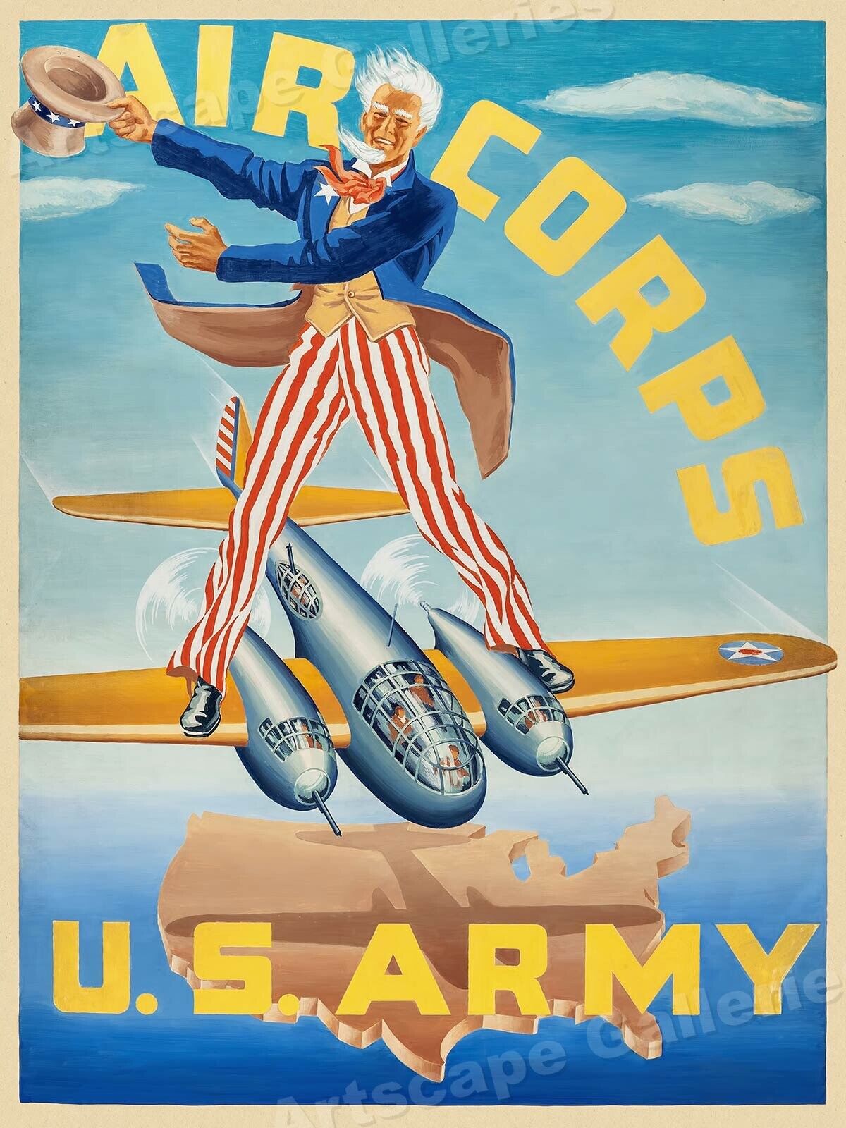 U.S. Army Air Corps Uncle Sam 1940s Vintage Style WWII Poster - 18x24