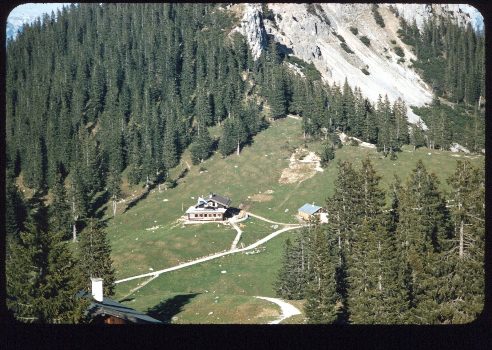 1950s Aerial Photo Houses Mountainside German Alps Bavaria 35mm Red Border Slide