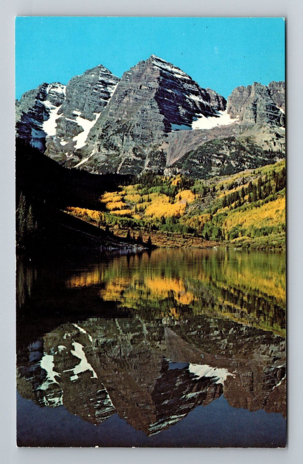 Aspen CO-Colorado, Maroon Peaks & Lake Autumn Vintage Souvenir Postcard