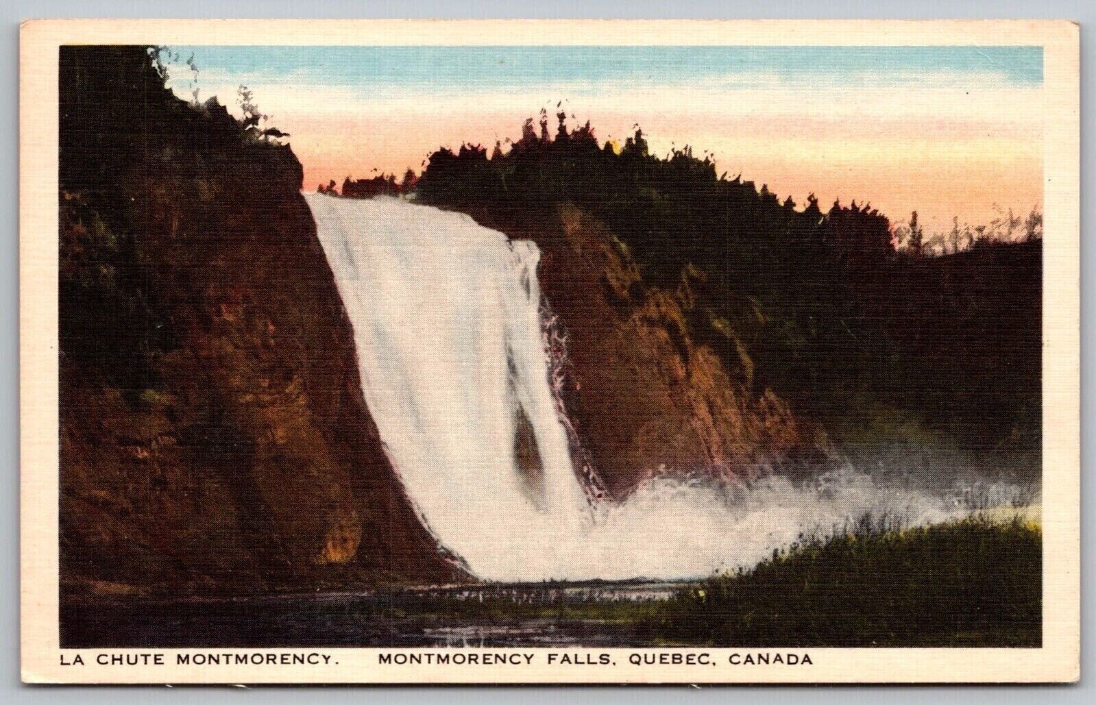 Montmorency Falls Quebec Canada Scenic Landmark Linen WOB UNP Postcard