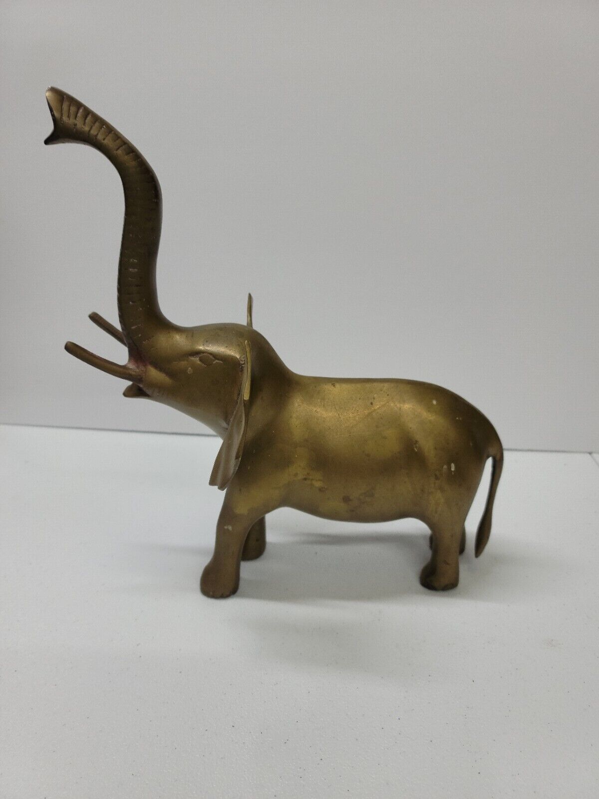 Vintage Brass Large Elephant Statue 14” tall Trunk Up.