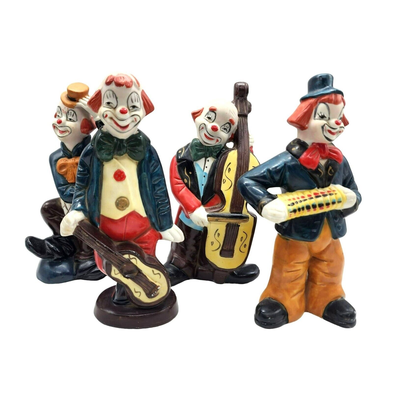 New Orleans Hobo Clown Band Figurines Set Ceramic Hand Painted 1970\'s Vintage