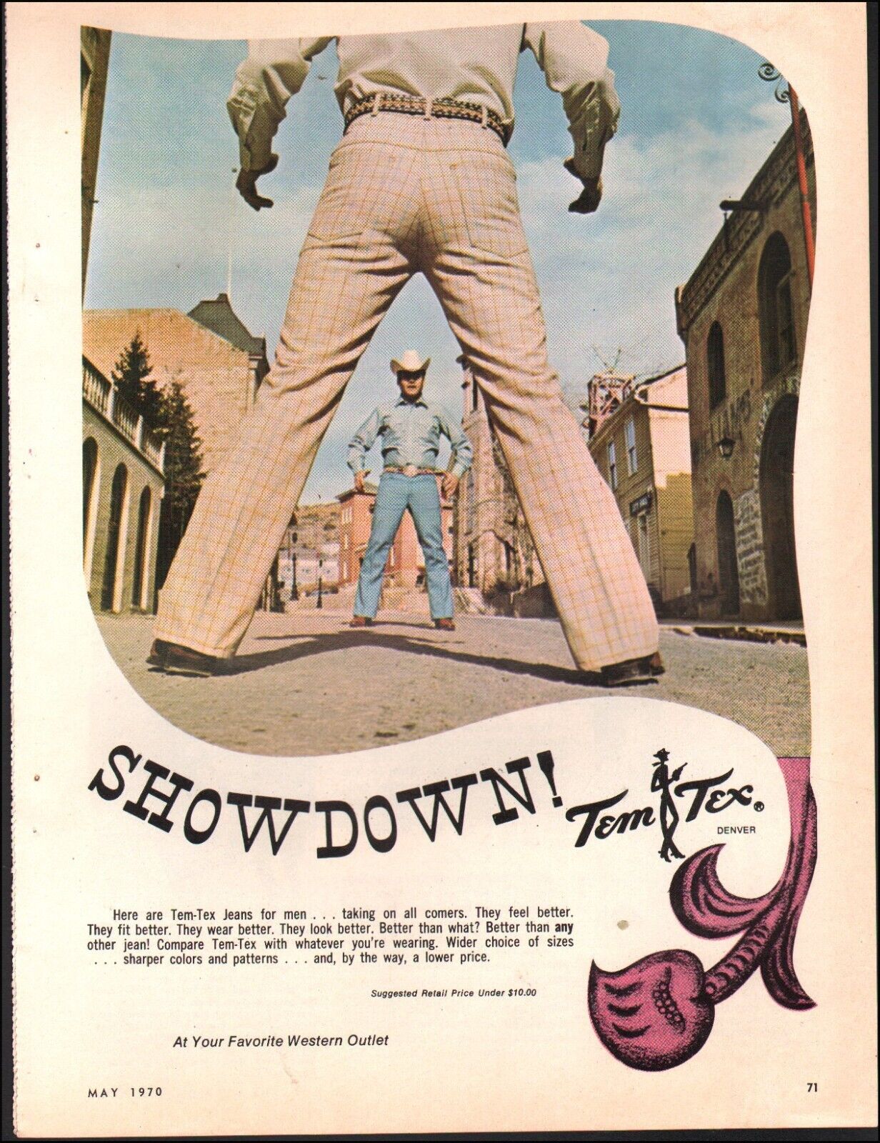 1970 Vintage ad Tem-Tex Jeans retro men\'s fashion Western ware pants   07/11/24