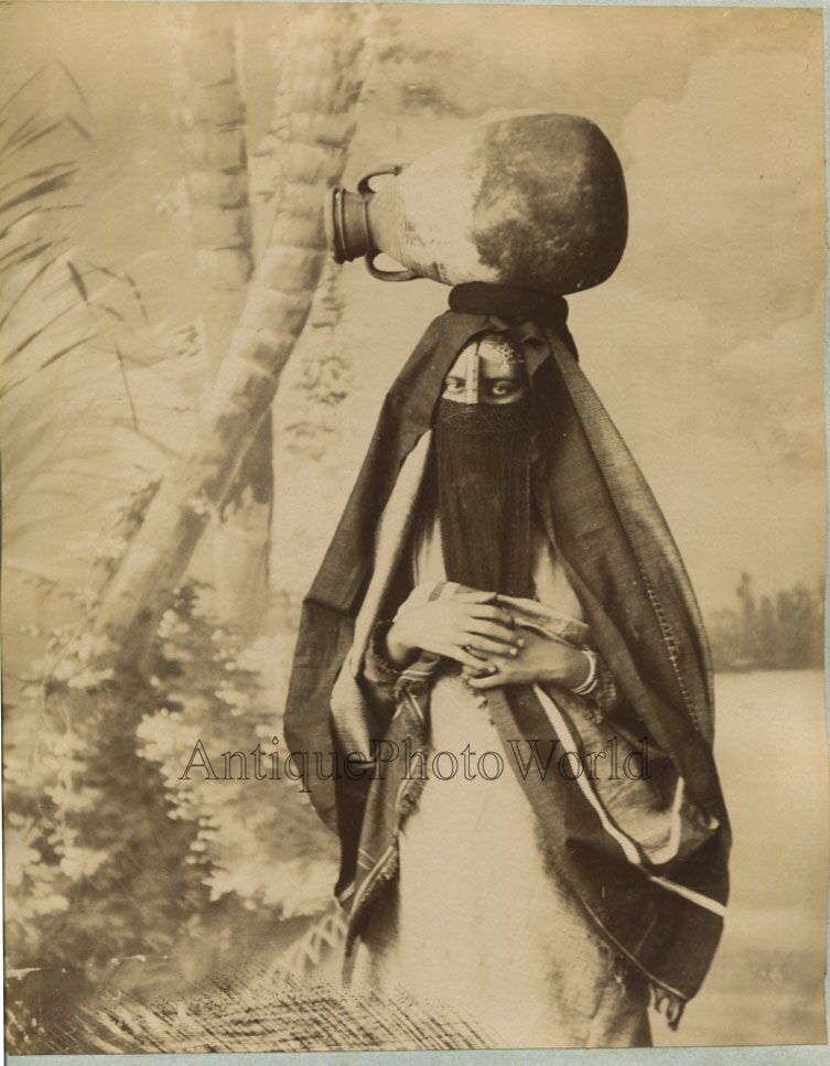 Egypt young woman with jug on head antique albumen art photo