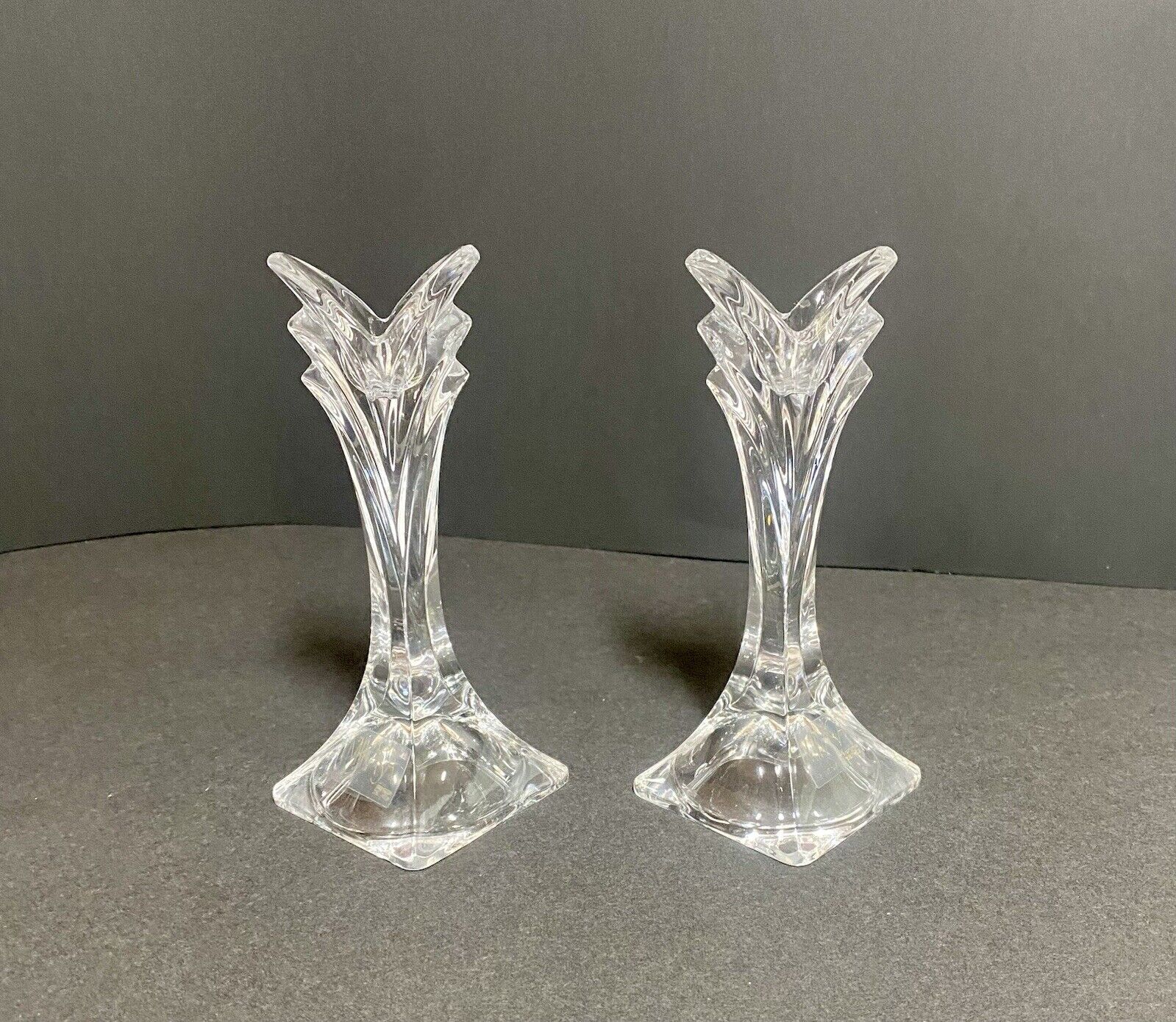 Pair of Vintage Mikasa Art Deco Style Slovenia Crystal Taper Candle Holders