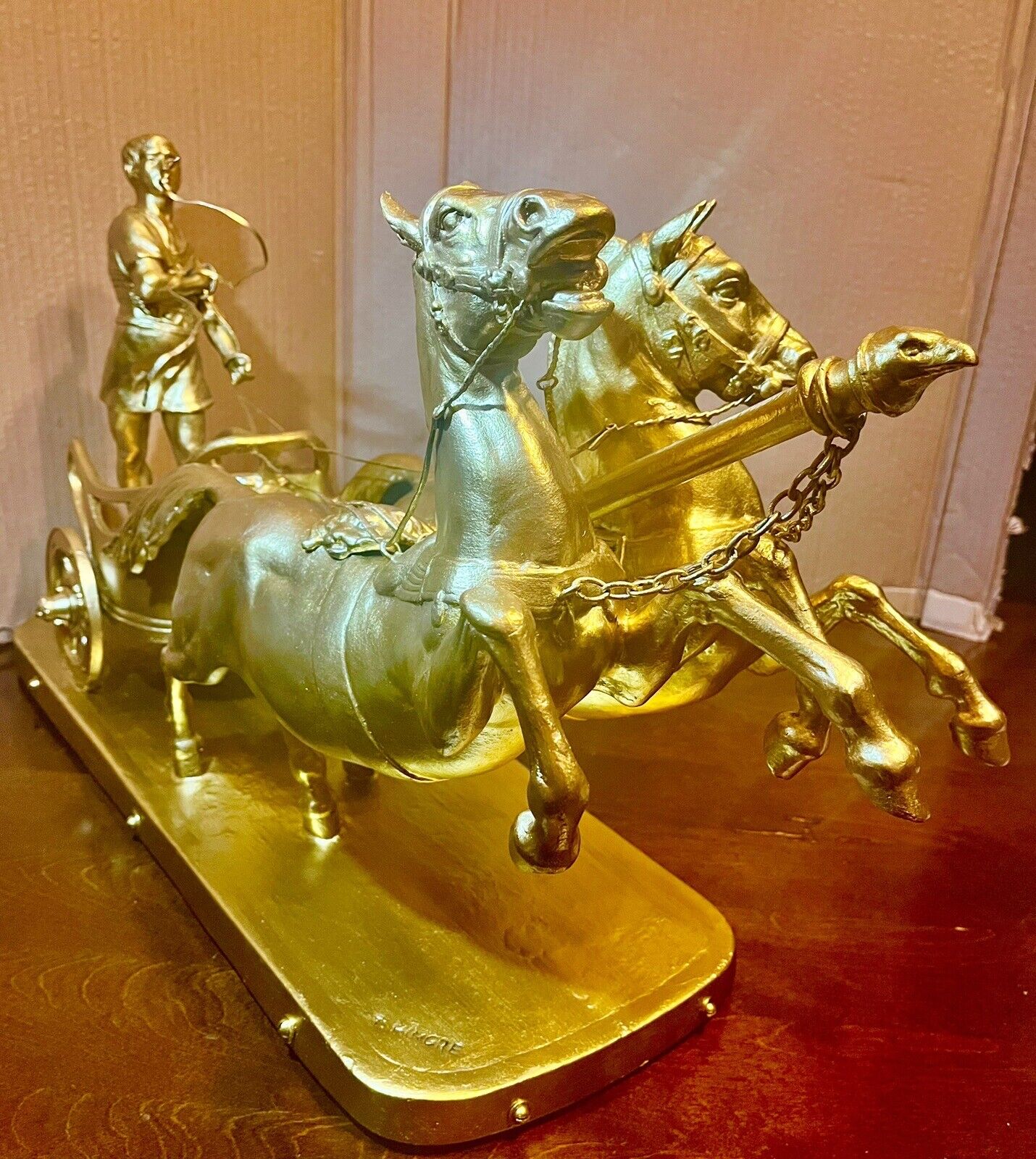 1905 Paris France Antique Horse Chariot Racing Sculpture 1905 Signed “T. HINGRE