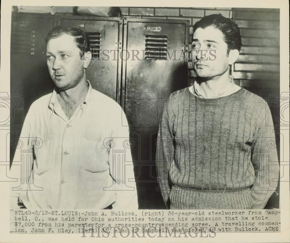 1950 Press Photo John Bullock & John Oley, held on robbery charges in St. Louis