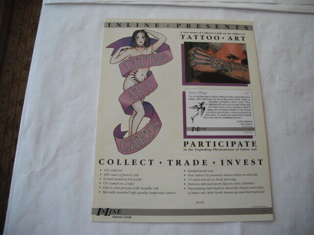 INLINE TATTOO ART CARDS DEALER ADVERTISING SHEET GLOSSY DOUBLE SIDED