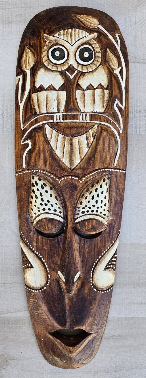 Owl Tribal African Mask Jungle Carved Wood Wall Decor 20
