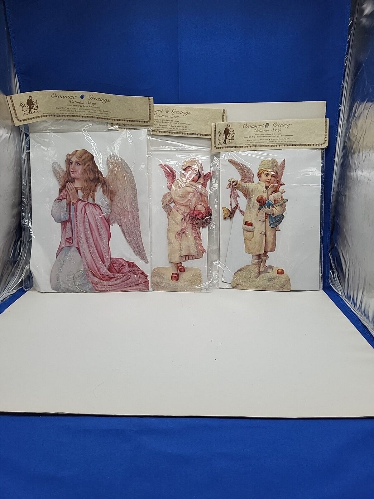 3 Victorian Die Cut Christmas Angel Young Lady Cards - Old Print Factory NOS
