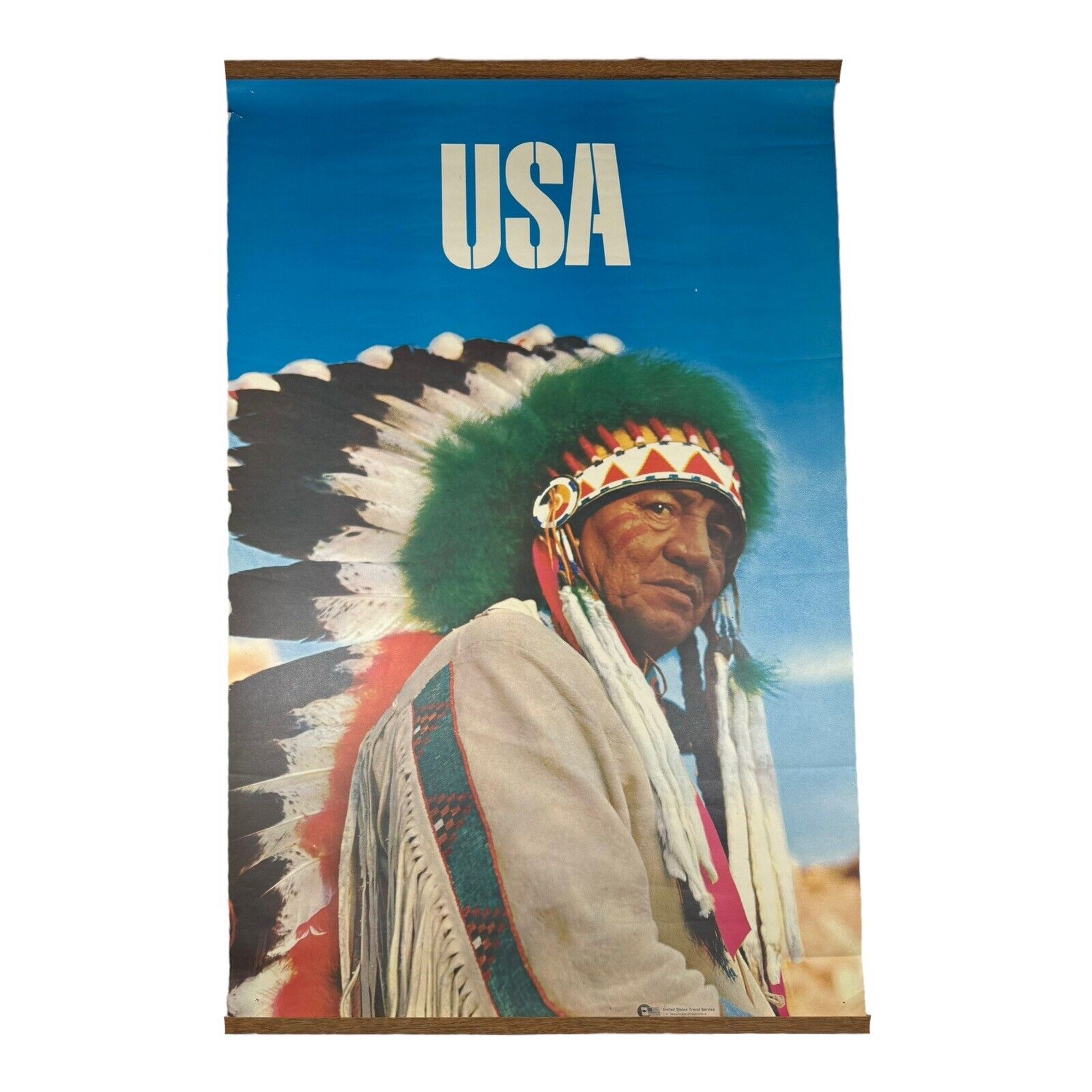 Vintage 1970 Native American Shoshone Tribe Man USA Travel Service Poster 25x40