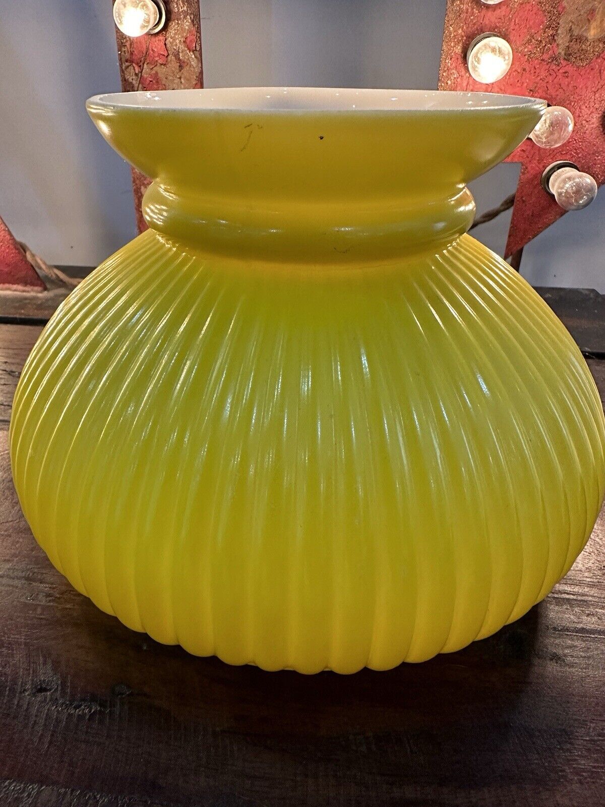Vtg Yellow Milk Glass Hurricane Lamp Shade Ribbed 6.75\