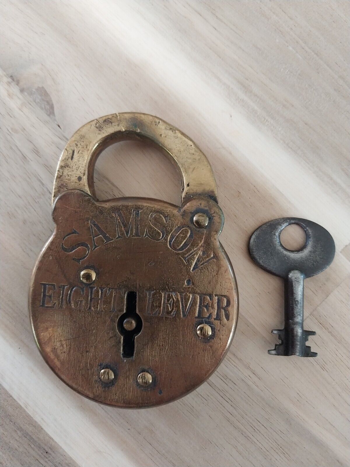 Rare Antique Brass Samson Padlock Lock With Key