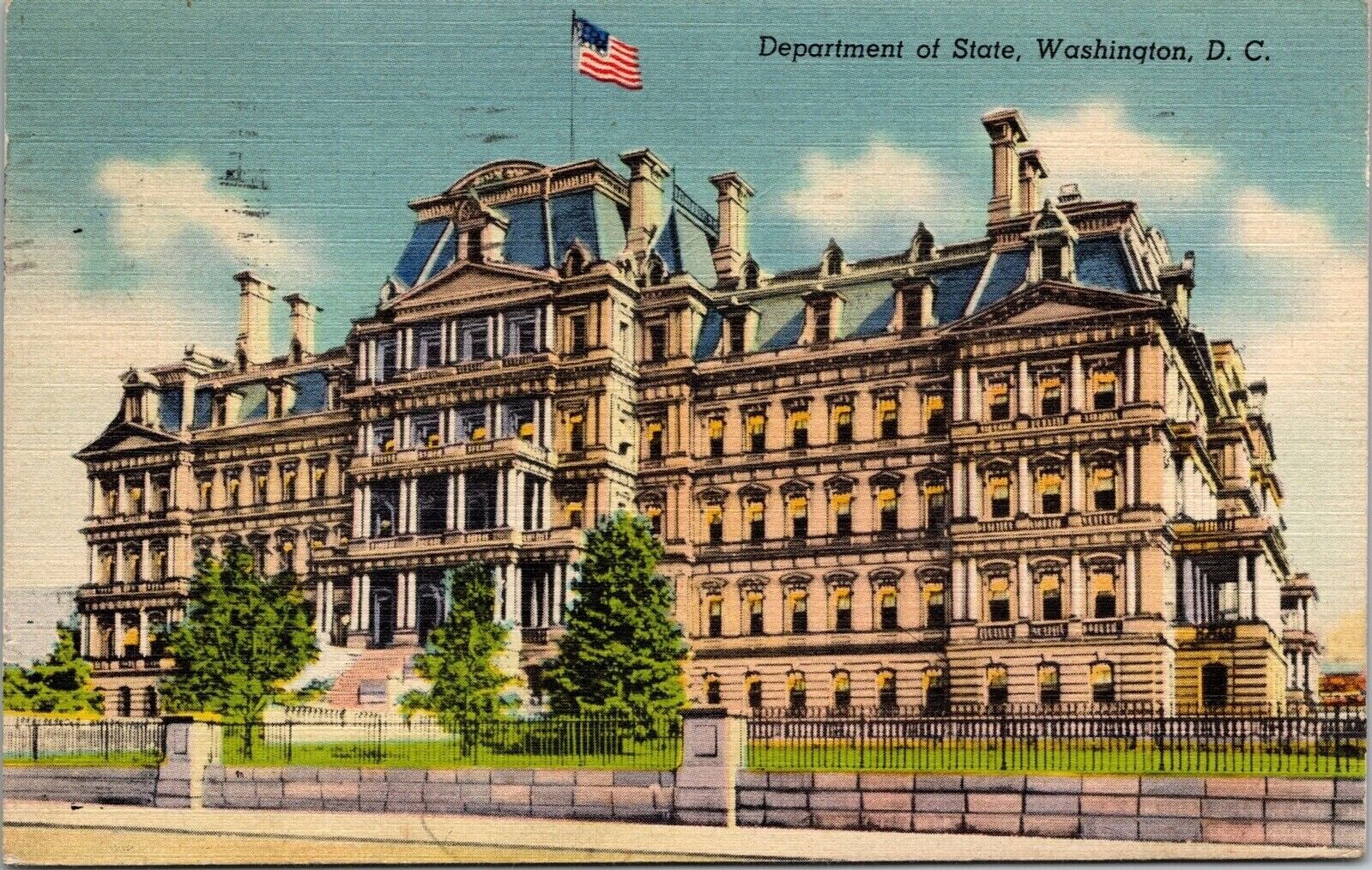 Washington DC Department Of State Building Streetview Linen Cancel WOB Postcard
