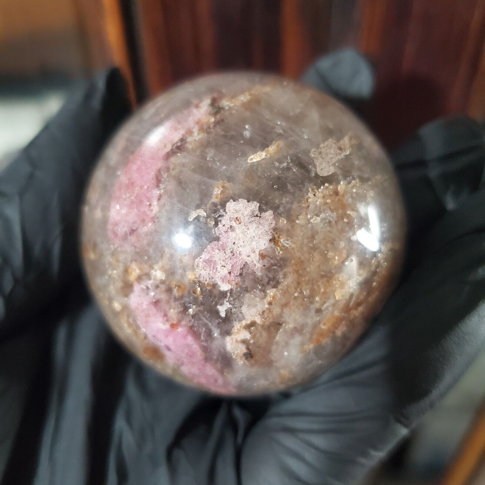  216g Natural Rhodonite Quartz Agate Crystal Sphere Ball Healing
