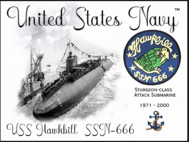 USS HAWKBILL SSN-666  SUBMARINE   -  Postcard