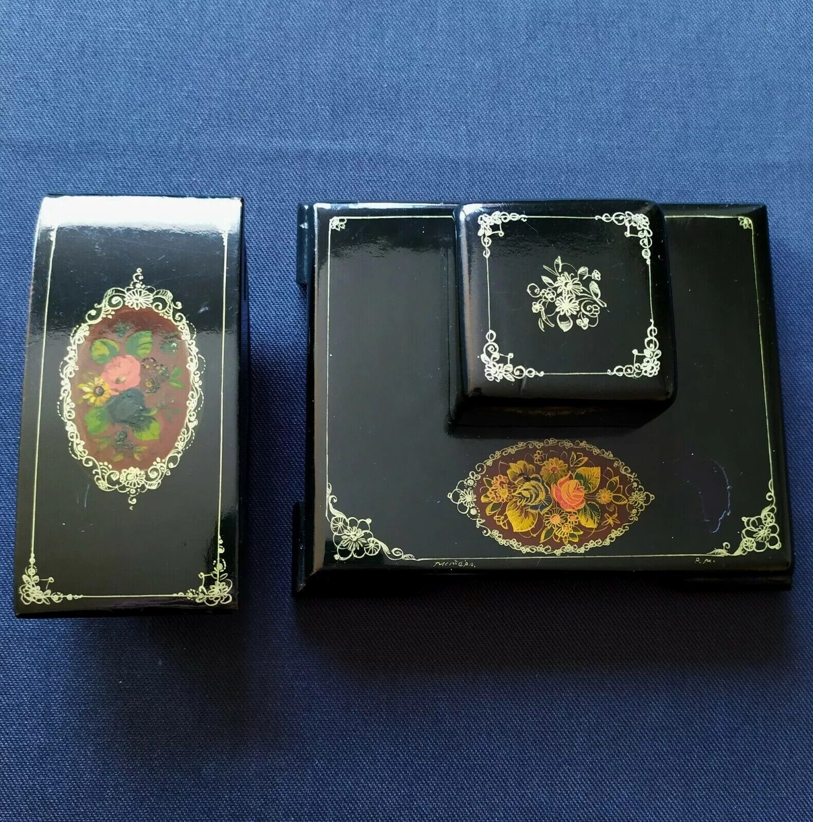 ❗Mstera 1940s Russian Lacquer box Inkstand handmade author work Palekh USSR RARE