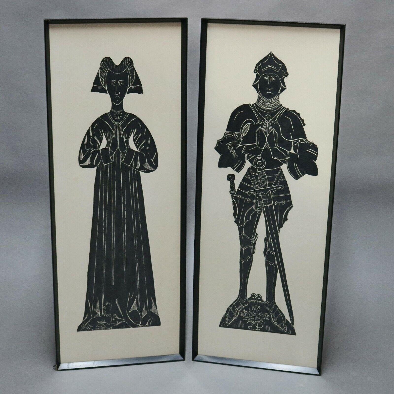 PAIR OF LARGE FRAMED ANTIQUE ENGLISH RUBBINGS BRASS DATED 1462 TRINITY CHAPEL