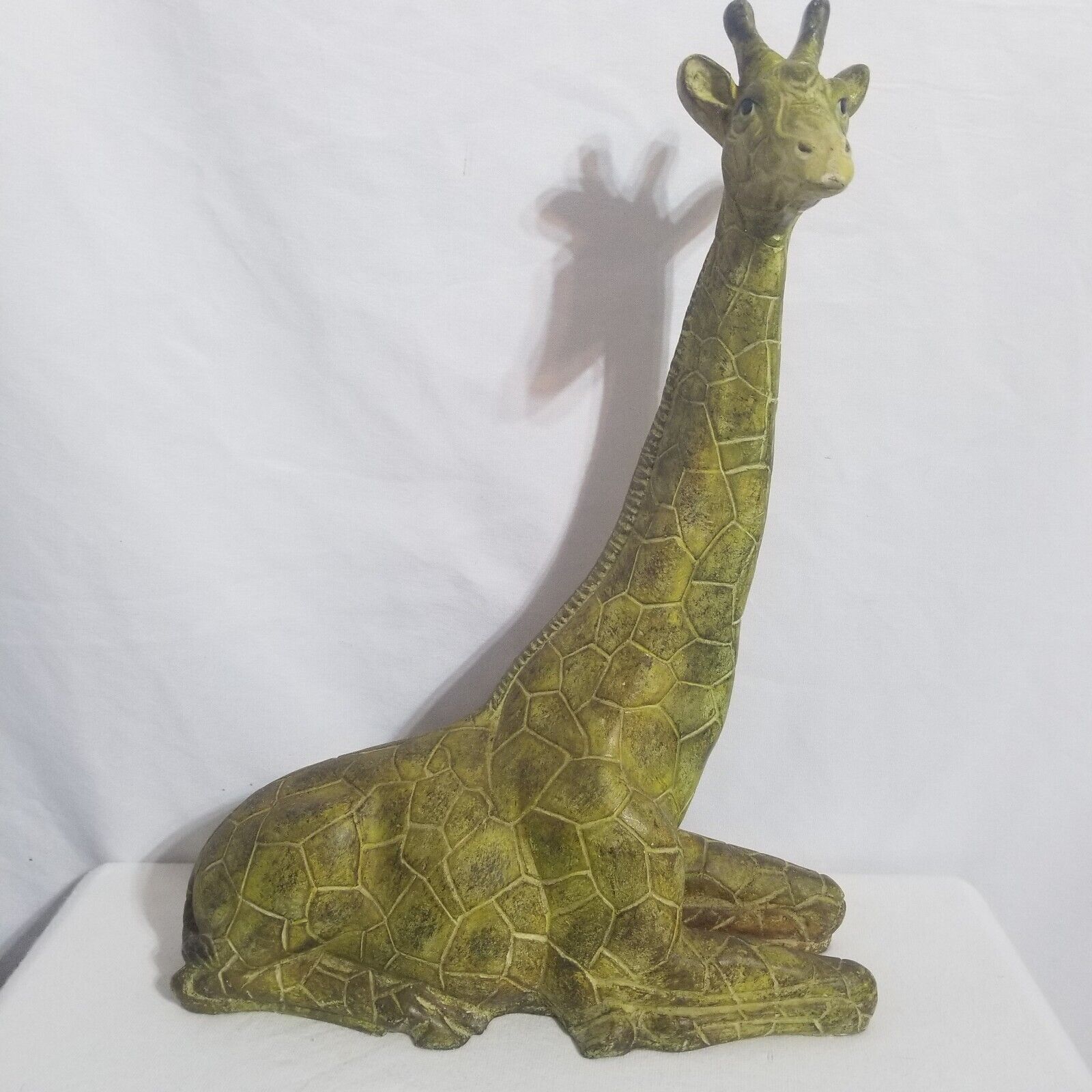 Vintage Seated African Giraffe Clay Pottery Decorative Moss Green 17\