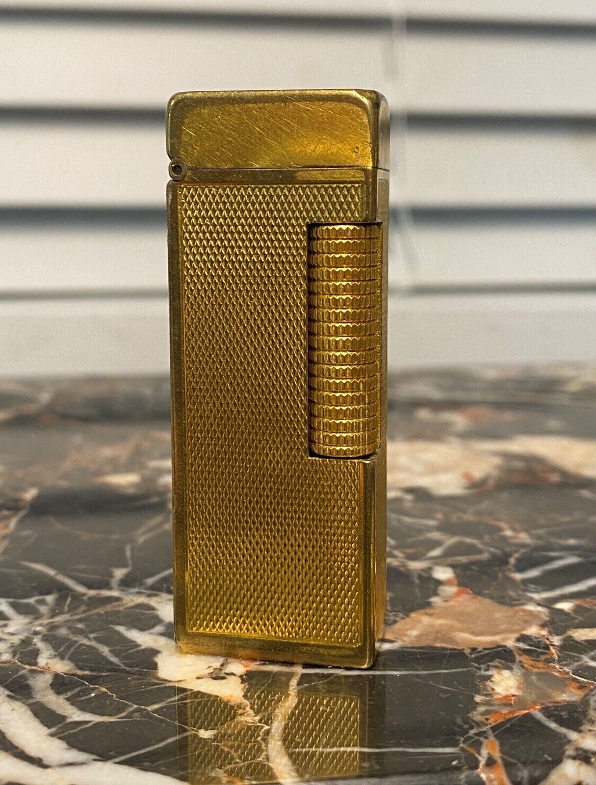 Dunhill Rollagas Vintage Lighter in a Gold Plated Diamond Pattern c1960s
