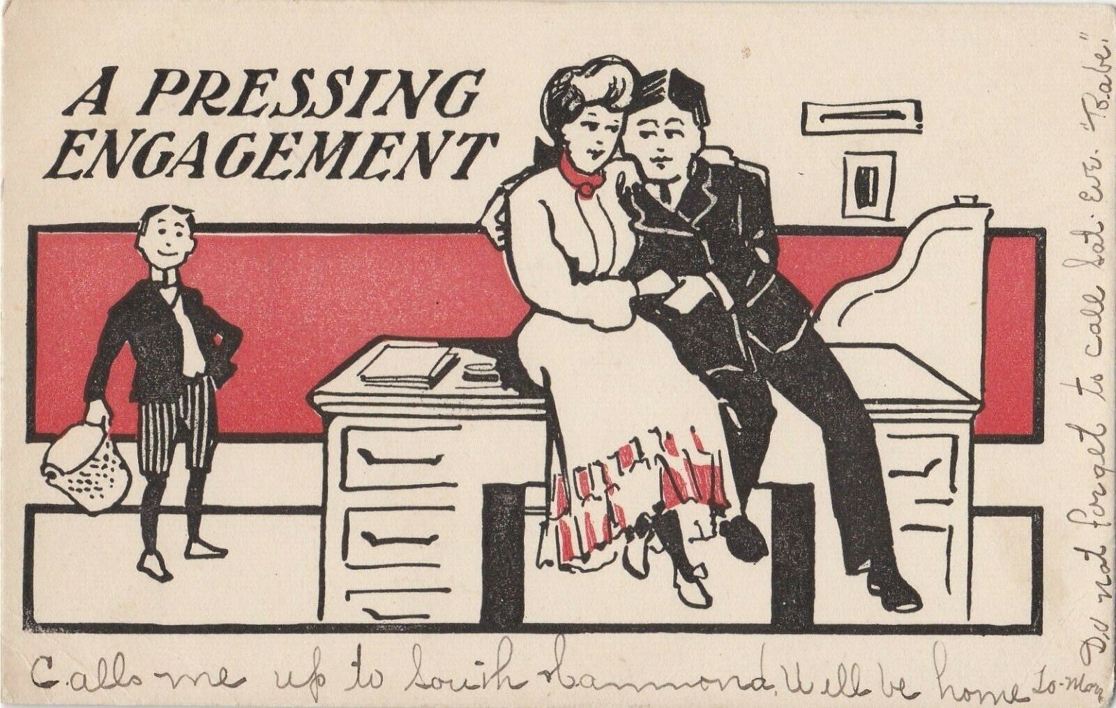 Postcard A Pressing Engagement Work Couple Comic Undivided Posted South Hampton 