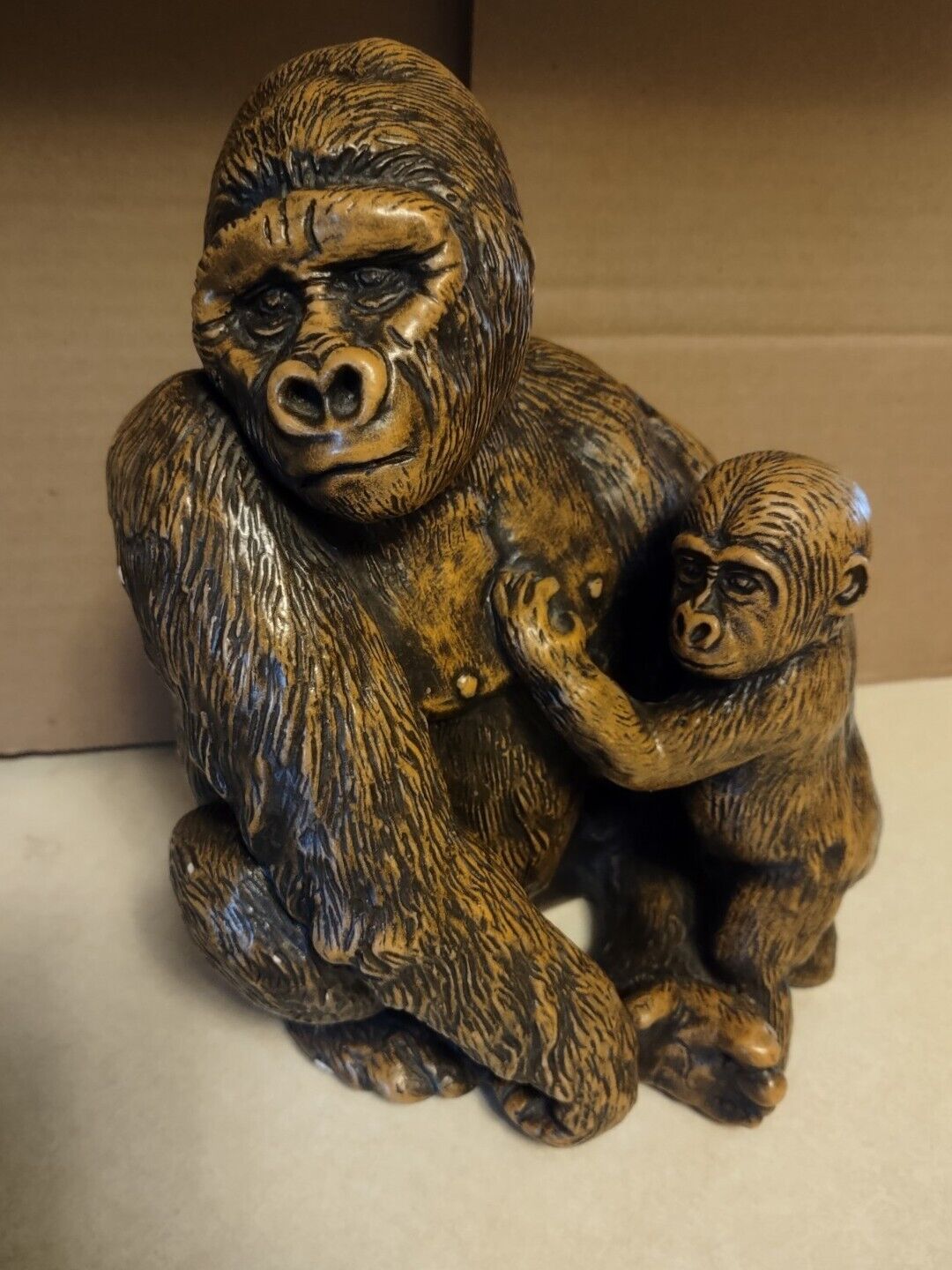 1968 Vintage Progressive Art Products Gorilla And Baby Statue 10” Tall 