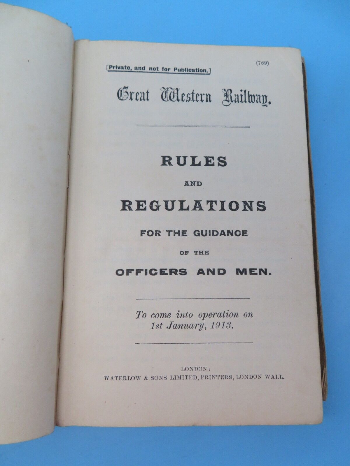 GWR Rules and Regulations For The Guidance Of The Officers and Men Jan 1913 HB