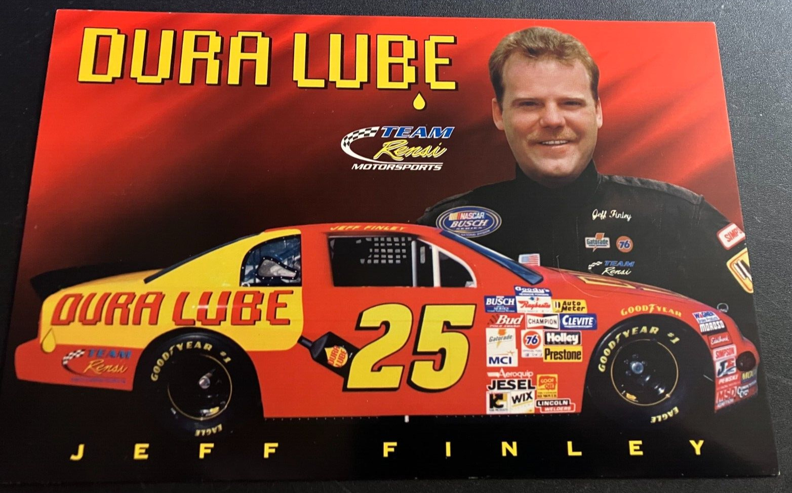 1999 Jeff Finley #25 Dura Lube Chevy Monte Carlo - NASCAR Hero Card Handout