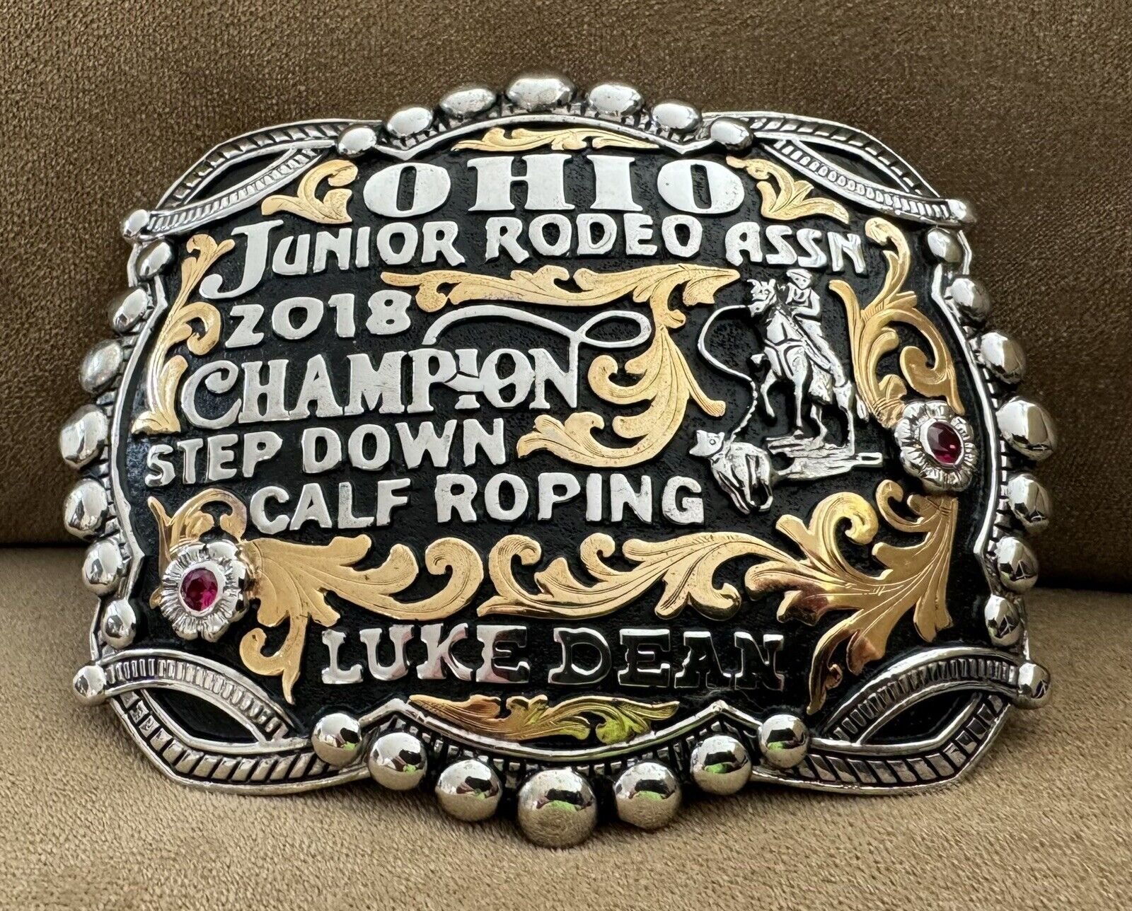 VTG Huge NOS Benchmark 2018 OJRA OHIO Rodeo Champion Roping Trophy Belt Buckle