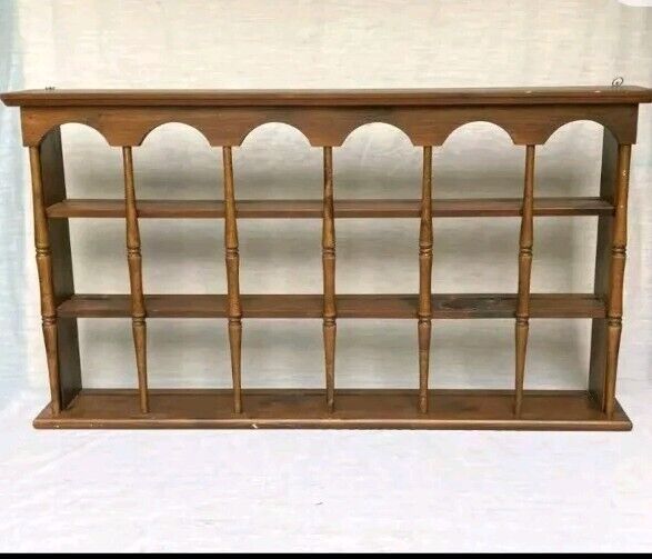 Vintage Wood Display Shelf Wall Tea Cup Saucer 3 Tier  Curio Holds 18 Cups 
