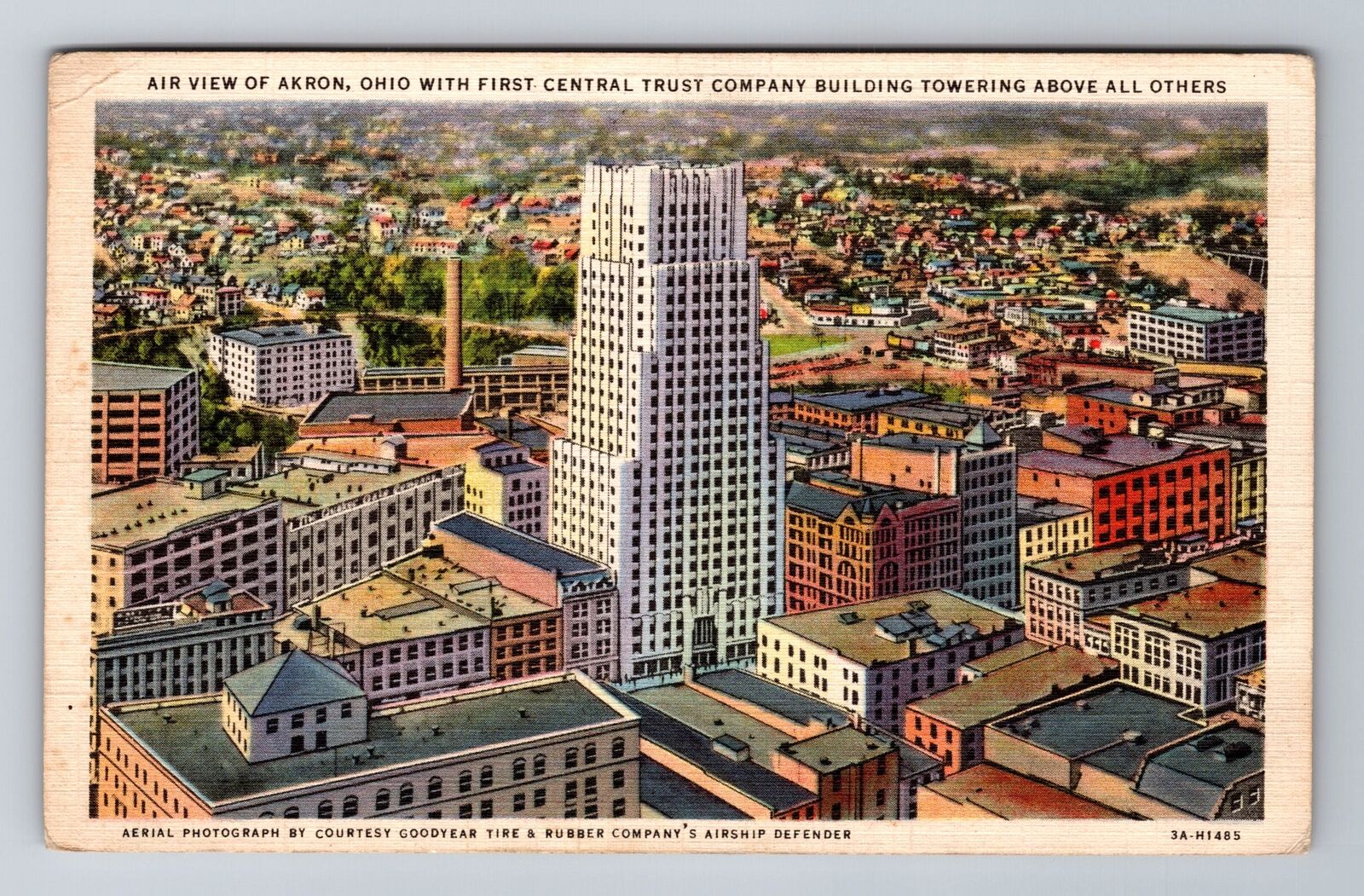 Akron OH-Ohio, Aerial First Central Trust Co.Bldg, Antique Vintage Postcard