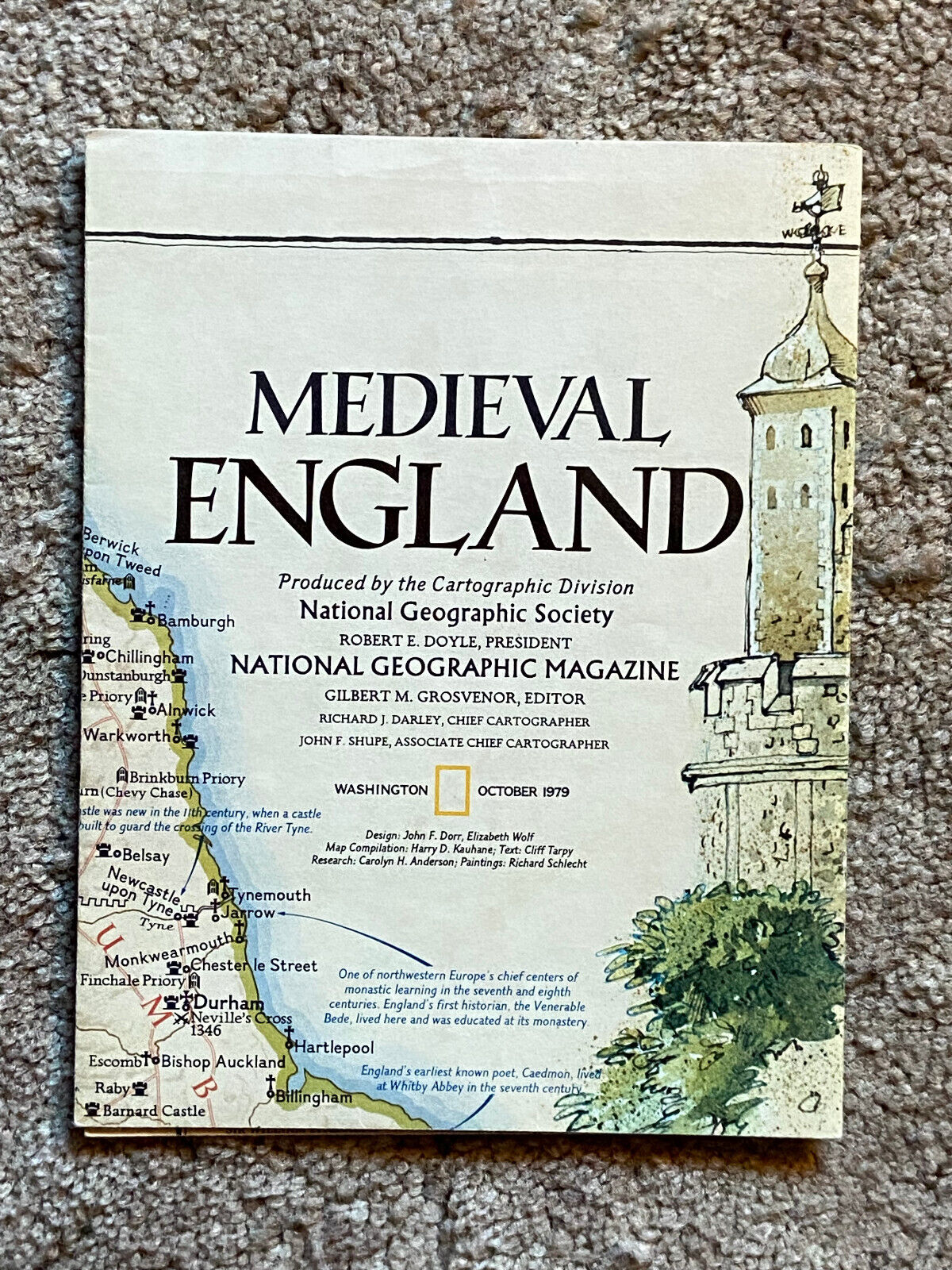 Vintage National Geographic MEDIEVAL ENGLAND & BRITISH ISLES 2-sided Map 1979
