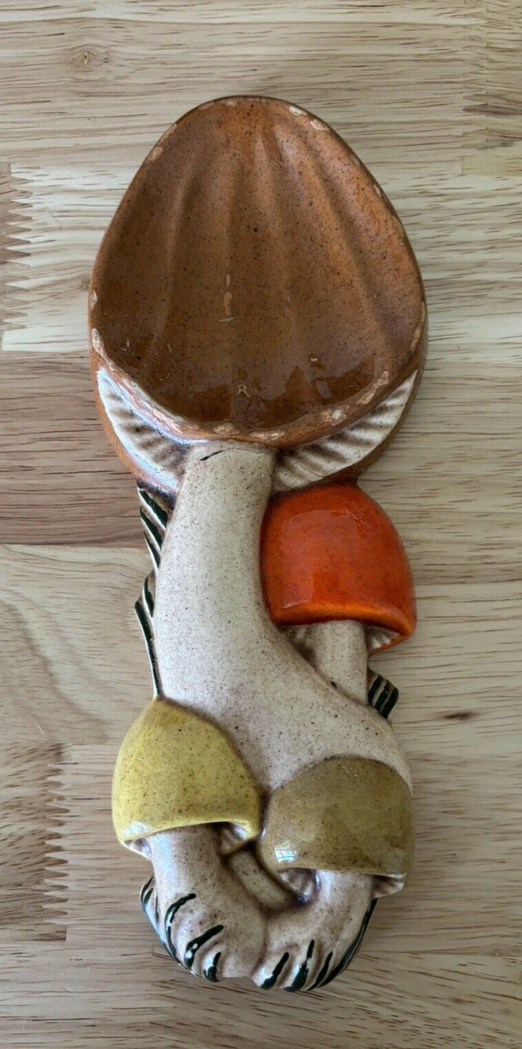 Vintage Ceramic Mushroom Spoon Rest ~ Wall Hanging ~ Handmade Mushroom Collector
