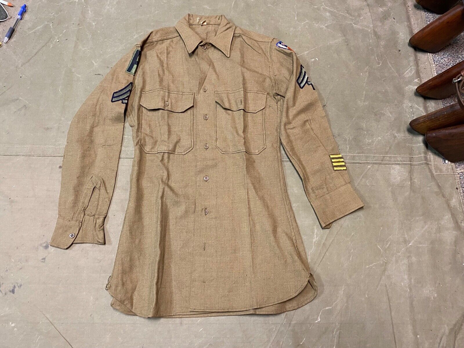 ORIGINAL WWII US ARMY M1937 M37 9TH AIR FORCE WOOL COMBAT FIELD SHIRT-SMALL 38R
