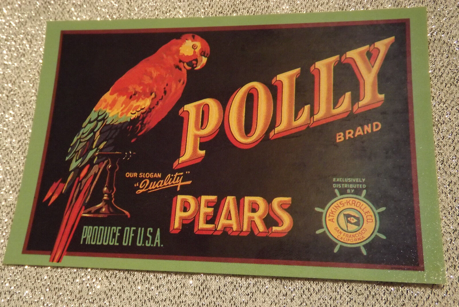 Polly Brand Pears Vintage Fruit Crate Label postcard ~ New