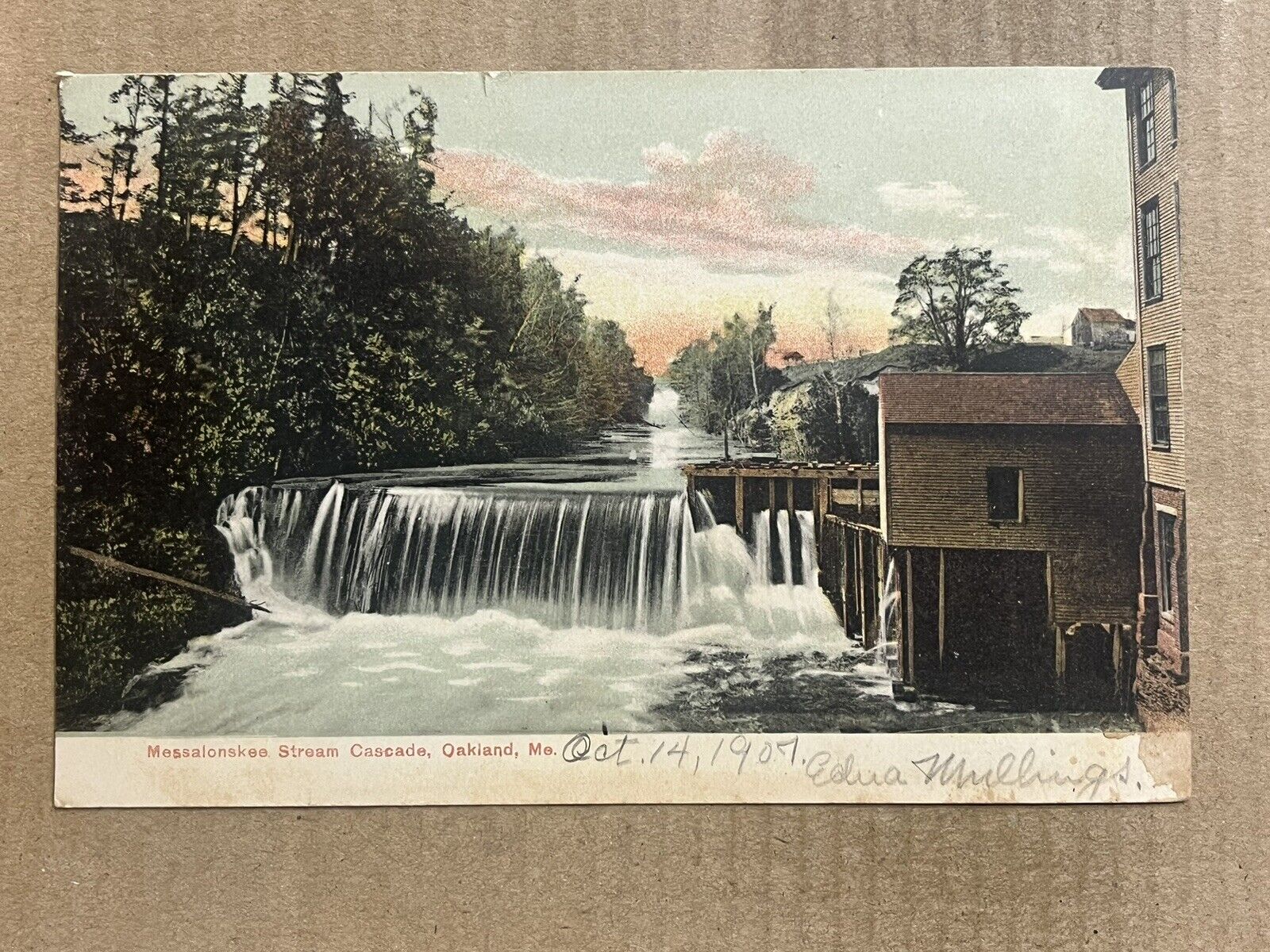 Postcard Oakland ME Maine Messalonskee Stream Cascade Waterfall Vintage 1907 UDB