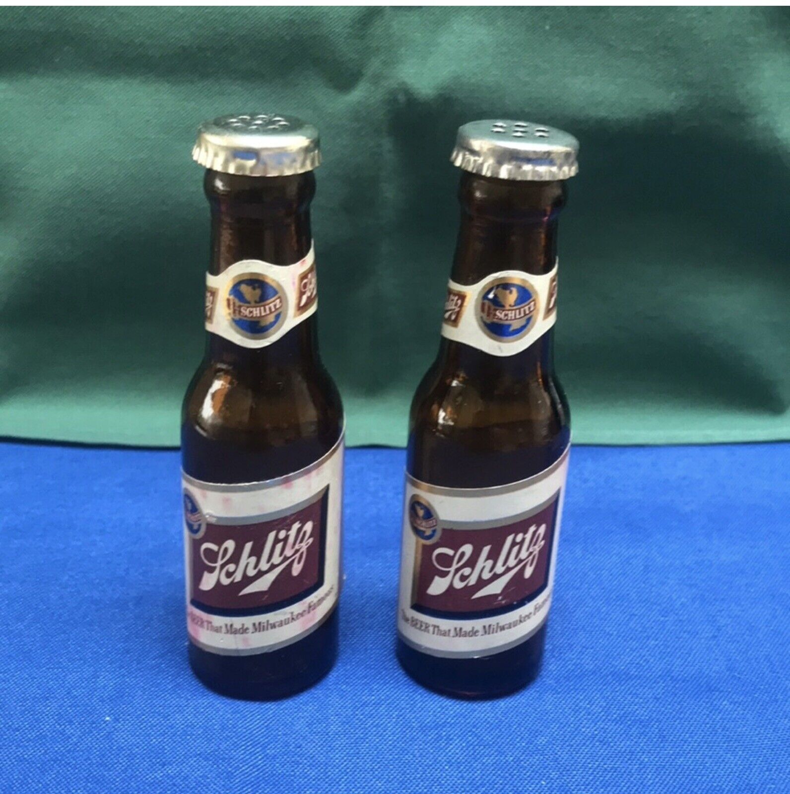 1950’s Vintage Schlitz Brown Beer Bottle Salt & Pepper Shaker Set